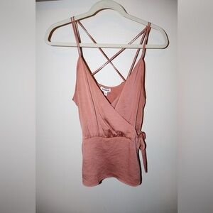 Express Pink Tie Peplum Blouse - Rose Gold